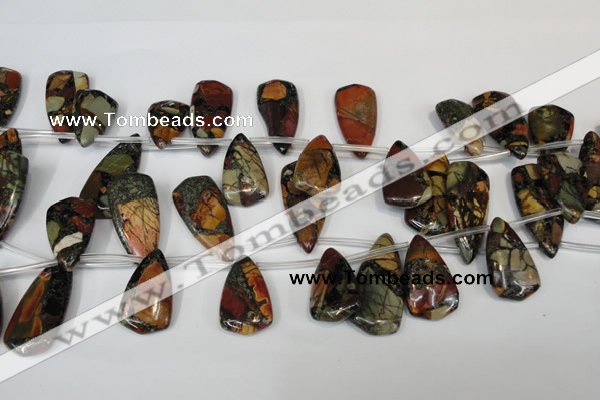 CPJ96 Top-drilled 15*25mm – 16*36mm flat teardrop picasso jasper beads