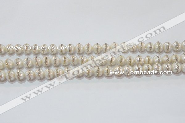 CPL01 15.5 inches 9*10mm nuggets pearl with rhinestone beads