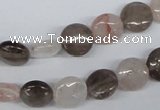 CPQ101 10mm flat round natural pink crystal & smoky quartz beads