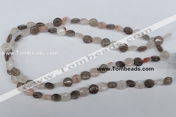 CPQ101 10mm flat round natural pink crystal & smoky quartz beads