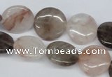 CPQ102 16mm flat round natural pink crystal & smoky quartz beads