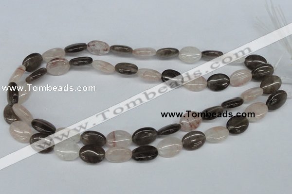 CPQ105 12*16mm oval natural pink crystal & smoky quartz beads