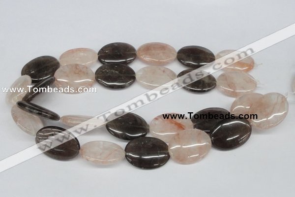 CPQ108 22*30mm oval natural pink crystal & smoky quartz beads