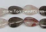 CPQ109 12*18mm flat teardrop natural pink crystal & smoky quartz beads