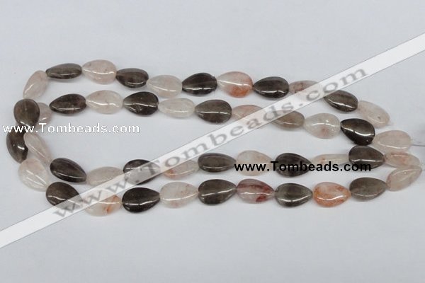 CPQ109 12*18mm flat teardrop natural pink crystal & smoky quartz beads