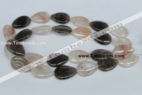 CPQ110 20*30mm flat teardrop natural pink crystal & smoky quartz beads