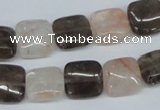 CPQ111 12*12mm square natural pink crystal & smoky quartz beads