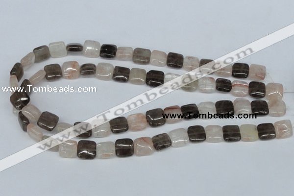 CPQ111 12*12mm square natural pink crystal & smoky quartz beads