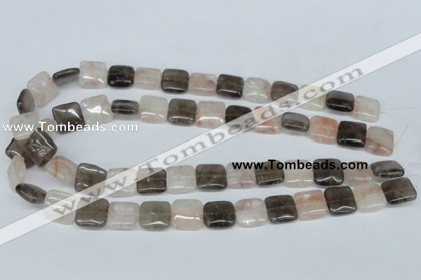 CPQ112 14*14mm square natural pink crystal & smoky quartz beads