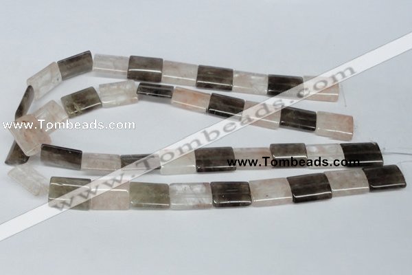 CPQ113 15*20mm rectangle natural pink crystal & smoky quartz beads