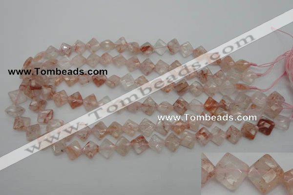 CPQ224 15.5 inches 10*10mm faceted diamond natural pink quartz beads