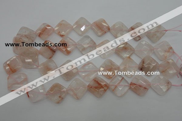 CPQ228 15.5 inches 20*20mm faceted diamond natural pink quartz beads