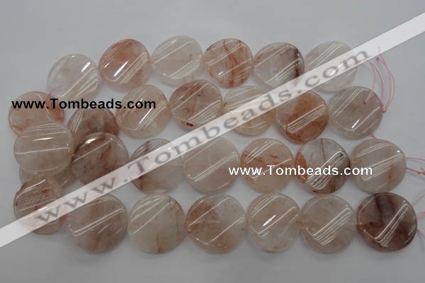 CPQ238 15.5 inches 28mm twisted coin natural pink quartz beads