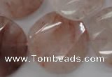 CPQ240 15.5 inches 28mm faceted & twisted coin natural pink quartz beads