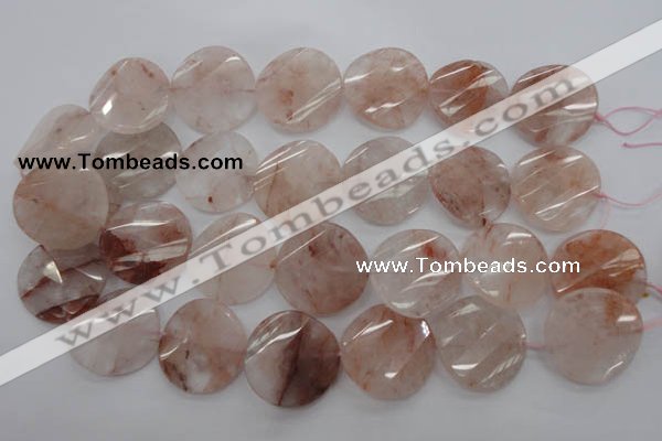 CPQ240 15.5 inches 28mm faceted & twisted coin natural pink quartz beads