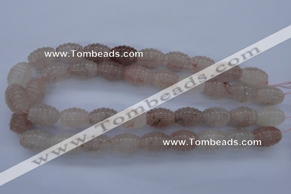 CPQ90 15.5 inches 15*20mm carved rice natural pink quartz beads