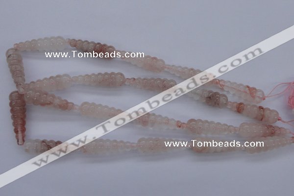 CPQ93 15.5 inches 10*35mm carved teardrop natural pink quartz beads