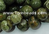 CPS06 15.5 inches 14mm round green peacock stone beads wholesale