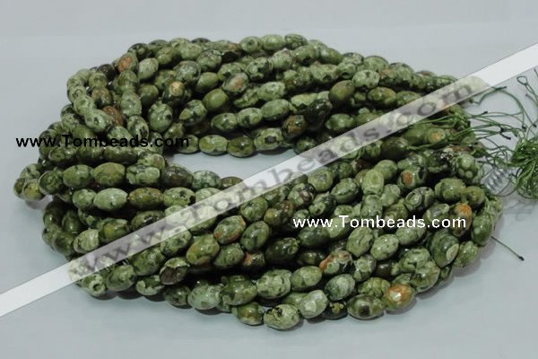 CPS10 15.5 inches 8*12mm rice green peacock stone beads wholesale