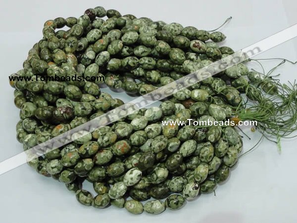 CPS11 15.5 inches 10*14mm rice green peacock stone beads wholesale