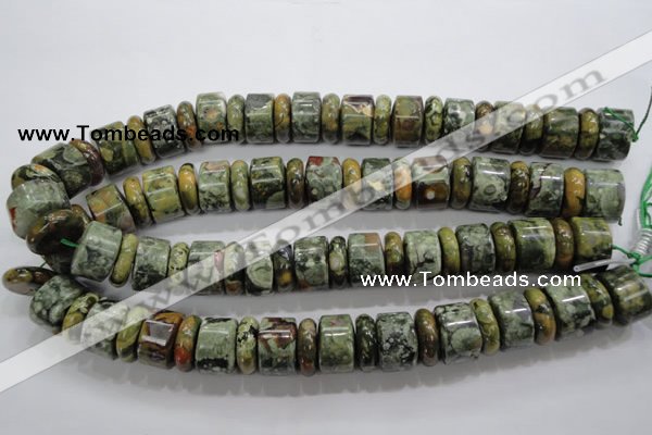 CPS115 15.5 inches 6*18mm & 12*18mm rondelle green peacock stone beads