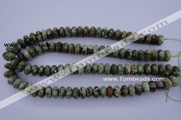 CPS119 15.5 inches 7*14mm faceted rondelle green peacock stone beads