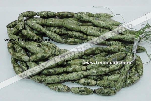 CPS12 15.5 inches 10*30mm rice green peacock stone beads wholesale