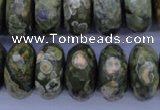 CPS120 15.5 inches 10*20mm faceted rondelle green peacock stone beads