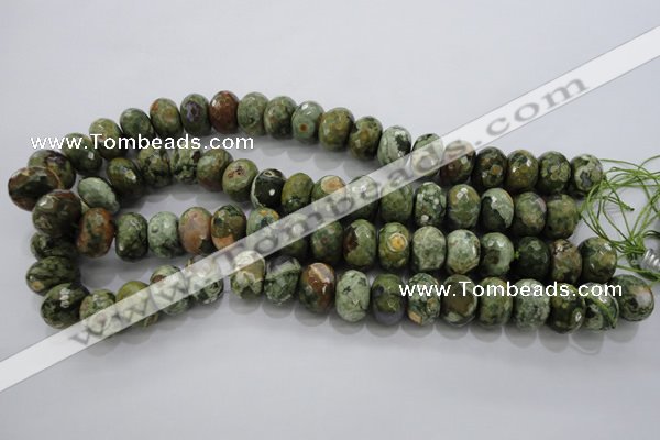 CPS124 15.5 inches 12*16mm faceted rondelle green peacock stone beads