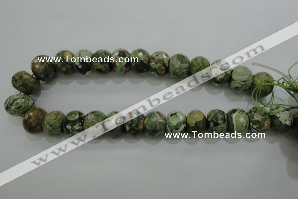 CPS125 15.5 inches 15*20mm faceted rondelle green peacock stone beads