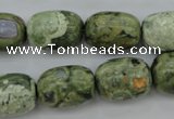 CPS127 15.5 inches 13*18mm drum green peacock stone beads