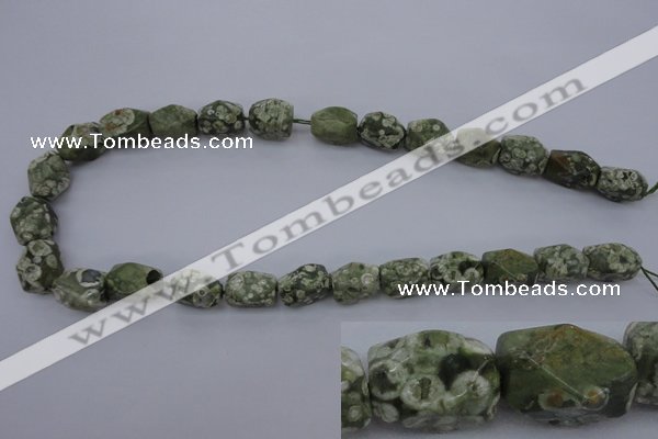 CPS131 15.5 inches 10*15mm faceted nuggets green peacock stone beads