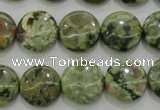 CPS142 15.5 inches 14mm flat round green peacock stone beads