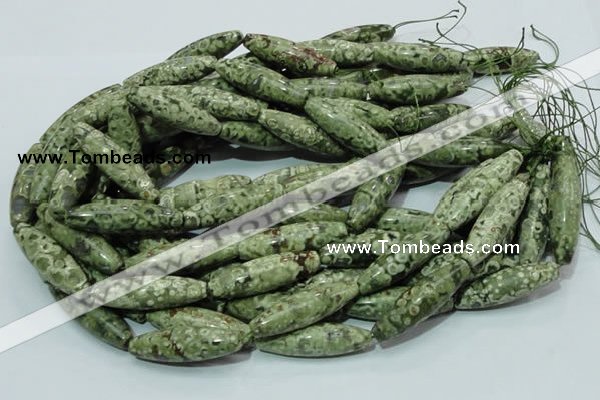 CPS15 15.5 inches 12*40mm rice green peacock stone beads wholesale