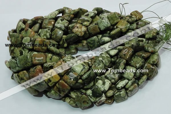 CPS18 15.5 inches 15*15mm square green peacock stone beads wholesale