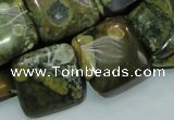 CPS19 15.5 inches 20*20mm square green peacock stone beads wholesale