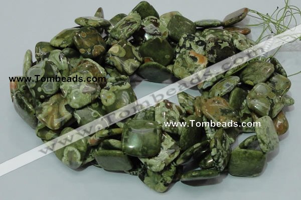 CPS22 15.5 inches 20*20mm rhombic green peacock stone beads wholesale