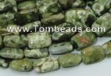 CPS23 15.5 inches 8*12mm rectangle green peacock stone beads