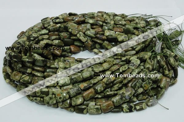 CPS24 15.5 inches 10*14mm rectangle green peacock stone beads