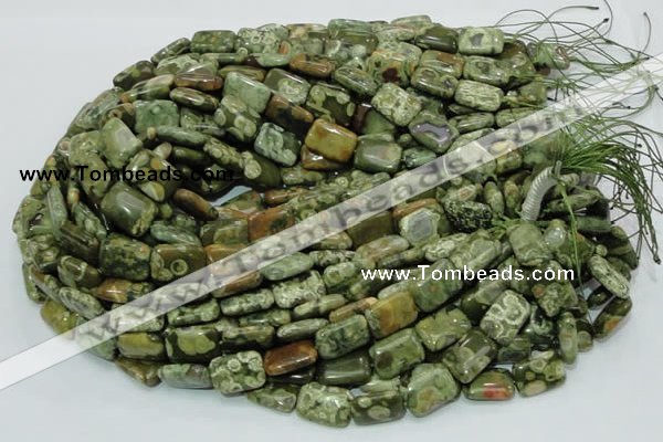 CPS25 15.5 inches 12*18mm rectangle green peacock stone beads