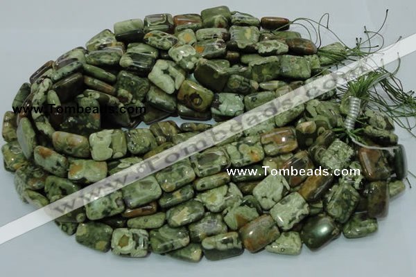 CPS26 15.5 inches 14*20mm rectangle green peacock stone beads