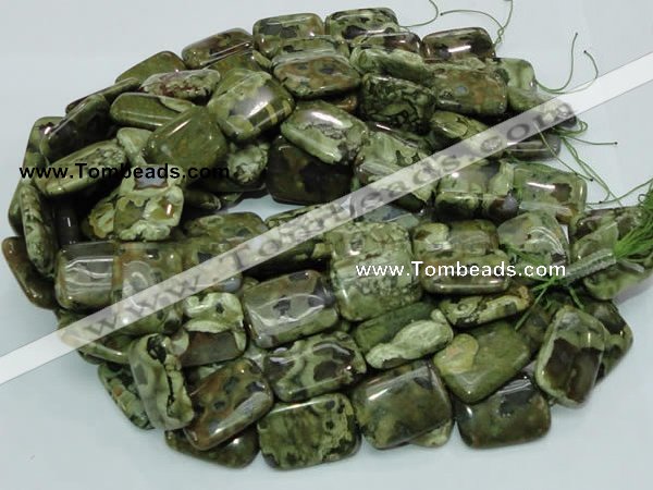 CPS28 15.5 inches 22*30mm rectangle green peacock stone beads