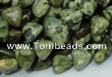 CPS30 15.5 inches 10*10mm triangle green peacock stone beads