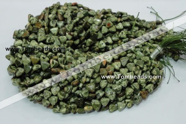 CPS30 15.5 inches 10*10mm triangle green peacock stone beads