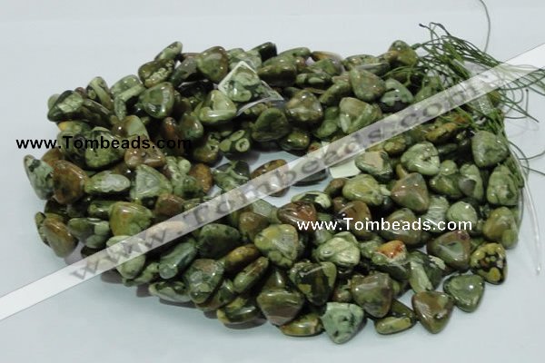 CPS31 15.5 inches 12*12mm triangle green peacock stone beads