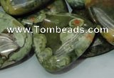 CPS34 15.5 inches 30*30mm triangle green peacock stone beads