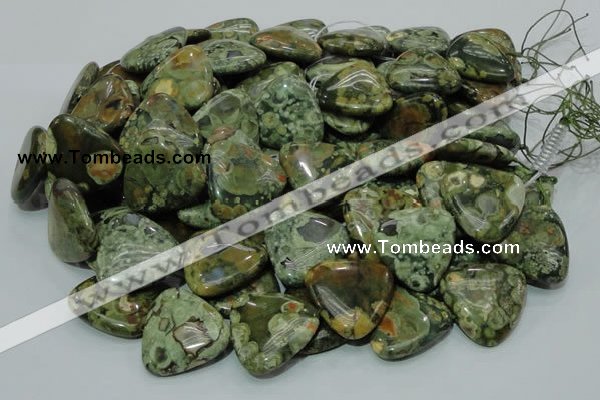 CPS34 15.5 inches 30*30mm triangle green peacock stone beads