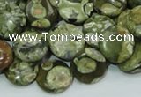 CPS36 15.5 inches 12mm flat round green peacock stone beads