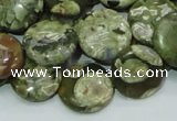 CPS37 15.5 inches 16mm flat round green peacock stone beads