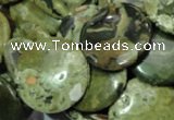 CPS38 15.5 inches 18mm flat round green peacock stone beads